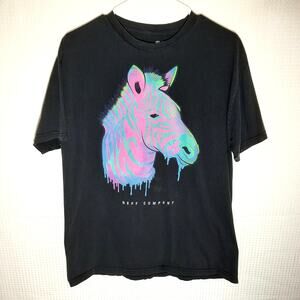 Neff L T-Shirt Men’s Black Neon Zebra Graphic Skater Style Cotton Made Mexico